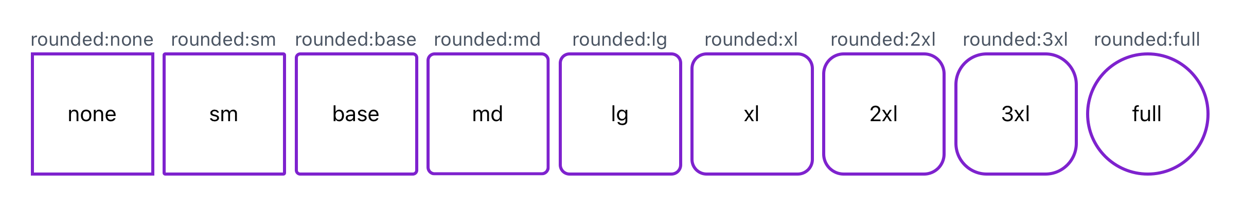 A screenshot of the default border radii scale shown in a simulator